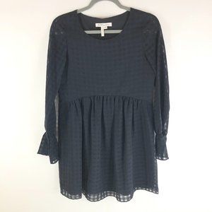 BCBGeneration Mini Dress Sheer Long Bell Sleeve A Line Geometric Black XS